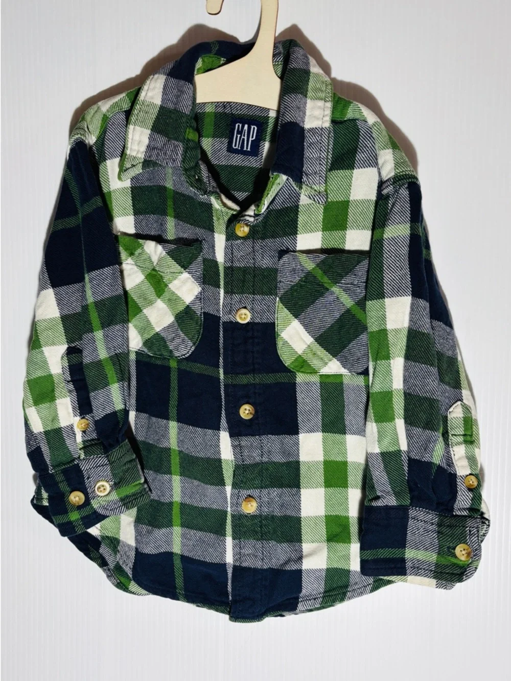 GAP Navy Green Plaid Button-Down Shirt for Kids size XXS